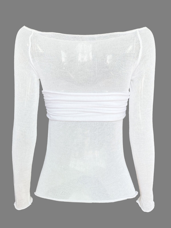 New Fashion Women's Clothing Lightweight See-Through Neck T-Shirt Top kakaclo