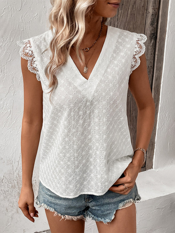 cross-border ruffled sleeveless white shirt BLUE ZONE PLANET