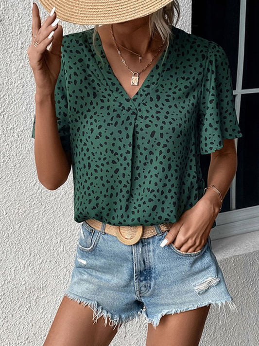 Summer New Fashion Ladies Tops Leopard Print Shirts-TOPS / DRESSES-[Adult]-[Female]-Green black jasper-S-2022 Online Blue Zone Planet