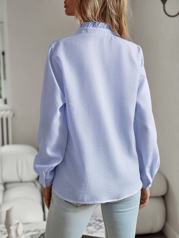 Blue Zone Planet |  Elegant commuter open button ruffle top BLUE ZONE PLANET