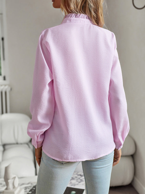 Blue Zone Planet |  Elegant commuter open button ruffle top BLUE ZONE PLANET