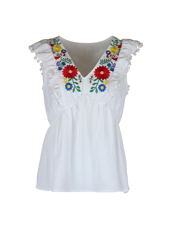 Sleeveless Embroidered White Shirt BLUE ZONE PLANET