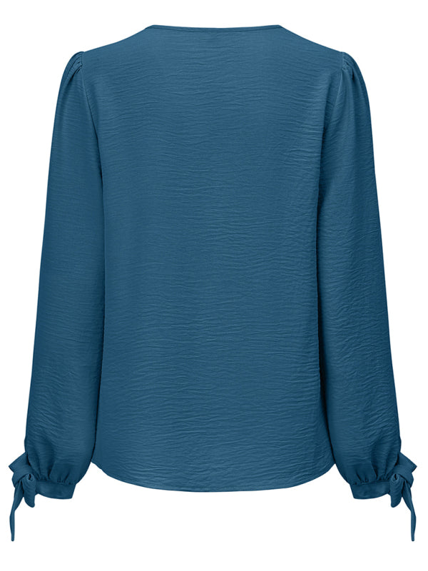 Blue Zone Planet |  V Neck Long Sleeve Solid Color Slim Top BLUE ZONE PLANET