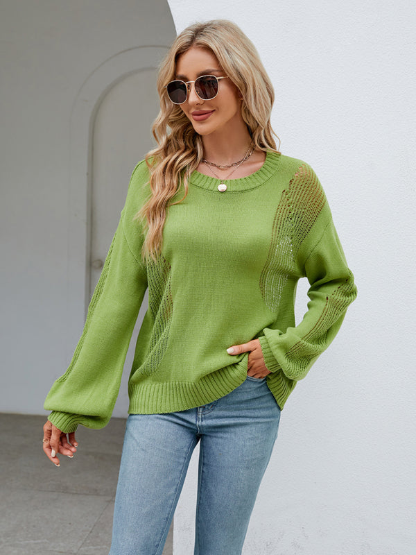 Bianca's Hollow Pullover Fashion Knitted Round Neck Sweater BLUE ZONE PLANET