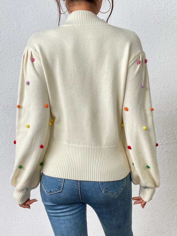 Color Beaded Knitwear Fashion Sweater BLUE ZONE PLANET