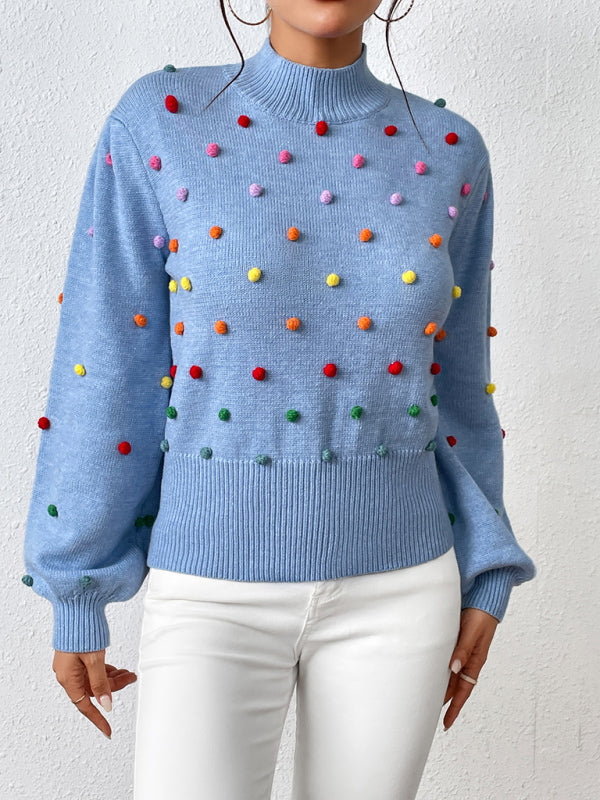 Color Beaded Knitwear Fashion Sweater BLUE ZONE PLANET