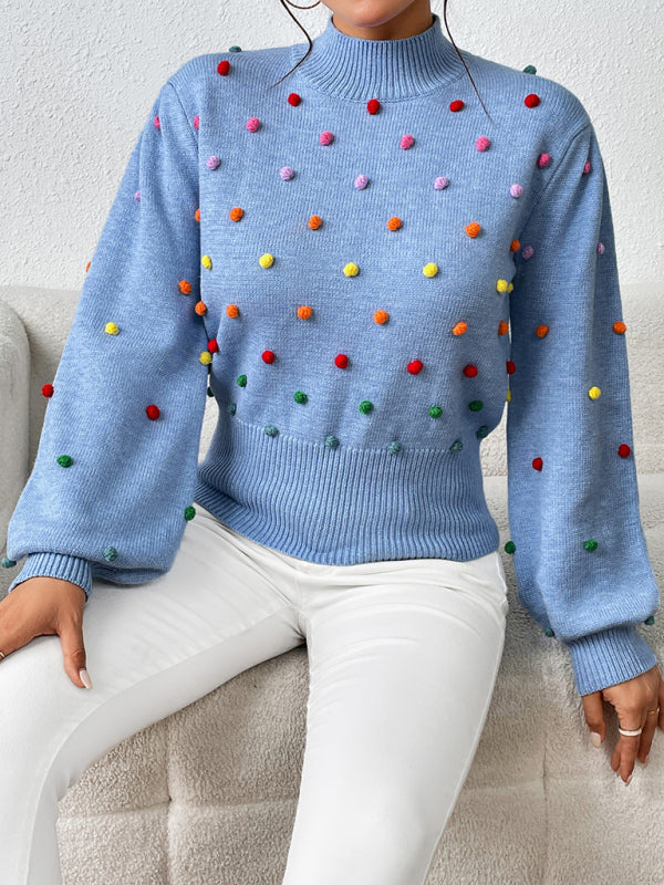 Color Beaded Knitwear Fashion Sweater BLUE ZONE PLANET