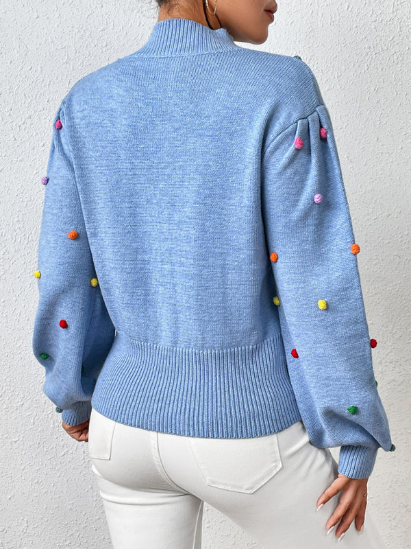 Color Beaded Knitwear Fashion Sweater BLUE ZONE PLANET