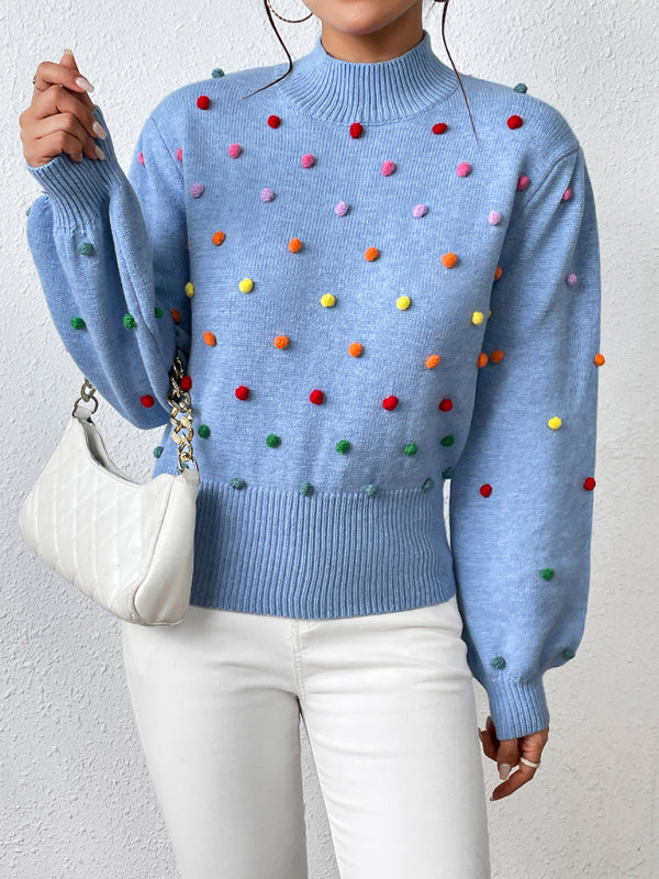 Color Beaded Knitwear Fashion Sweater BLUE ZONE PLANET