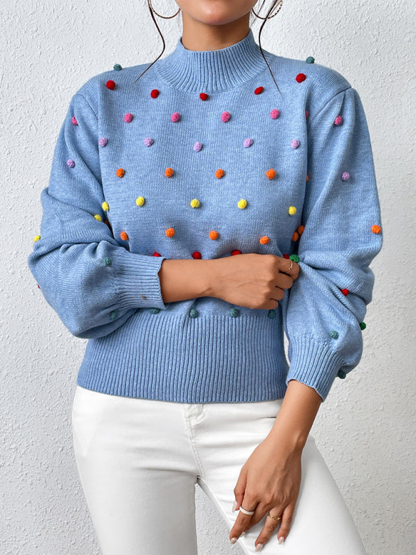 Color Beaded Knitwear Fashion Sweater BLUE ZONE PLANET