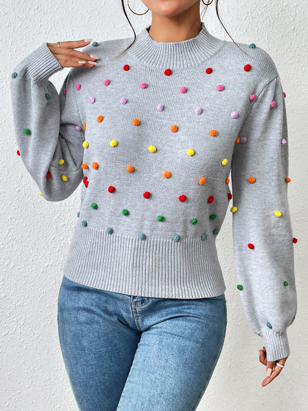 Color Beaded Knitwear Fashion Sweater BLUE ZONE PLANET