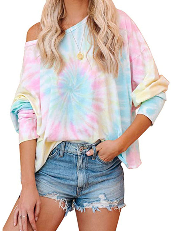 Gradient Printed Long Sleeve Round Neck Casual T-Shirt kakaclo