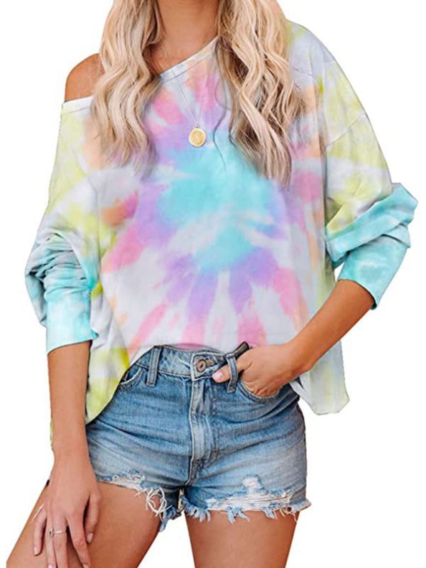 Gradient Printed Long Sleeve Round Neck Casual T-Shirt kakaclo