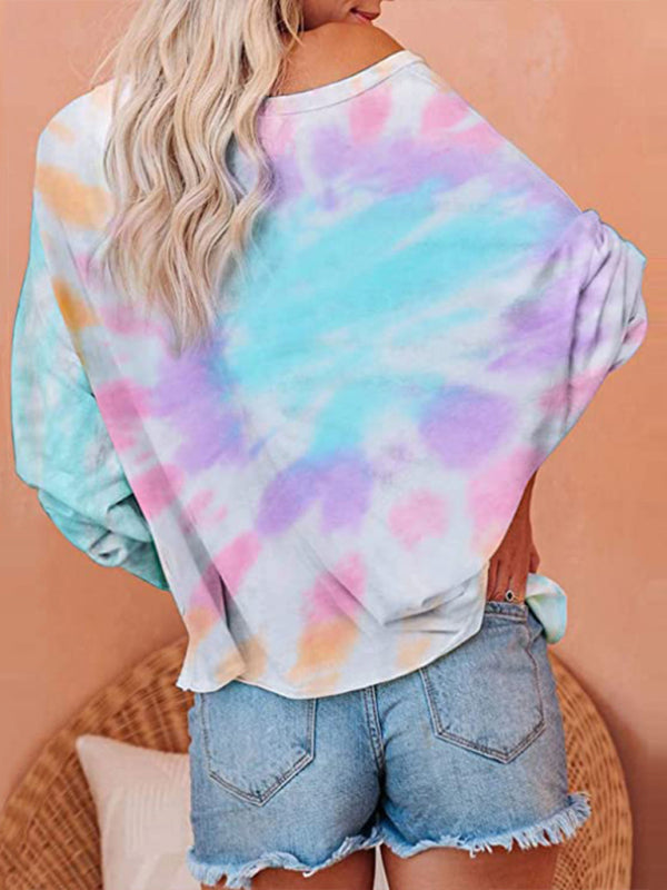 Gradient Printed Long Sleeve Round Neck Casual T-Shirt kakaclo