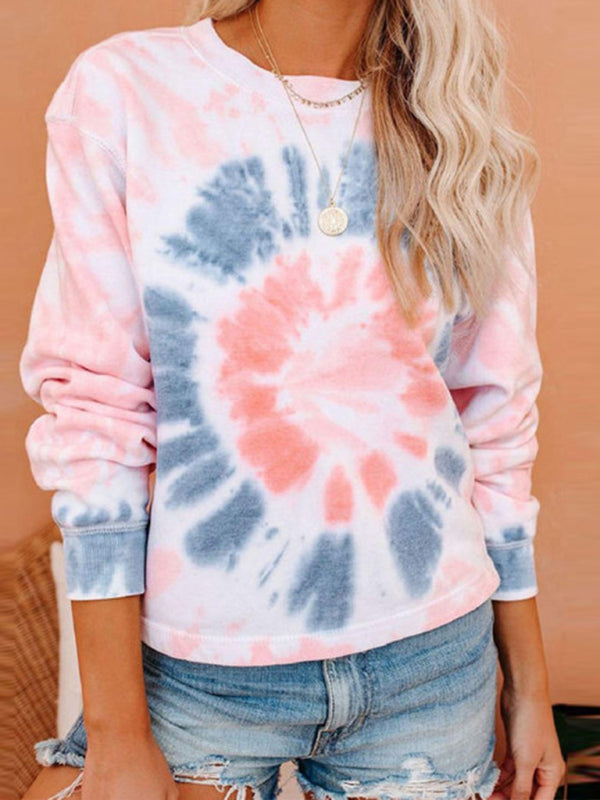 Gradient Printed Long Sleeve Round Neck Casual T-Shirt kakaclo