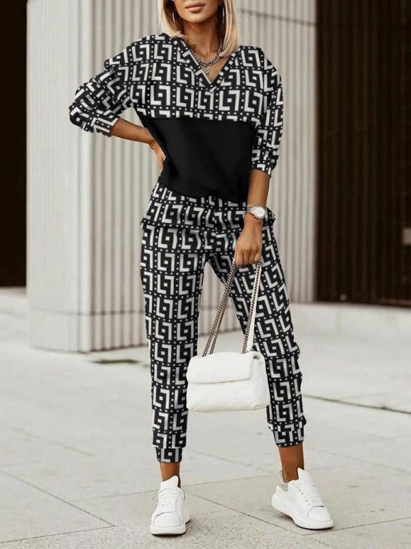 Printed long-sleeved trousers set High-quality sweater set kakaclo