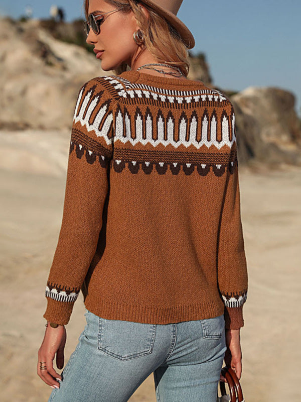 Blue Zone Planet | Loose Brown Long Sleeve Sweater Pullover BLUE ZONE PLANET