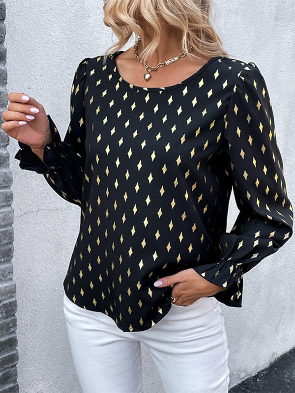 Blue Zone Planet |  polka dot black bronzing shirt with long sleeves BLUE ZONE PLANET