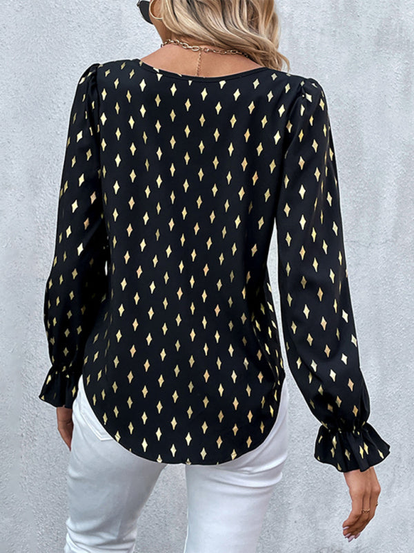 Blue Zone Planet |  polka dot black bronzing shirt with long sleeves BLUE ZONE PLANET