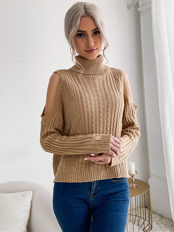 Blue Zone Planet | able bottoming turtleneck solid color long-sleeved twist off-shoulder sweater BLUE ZONE PLANET