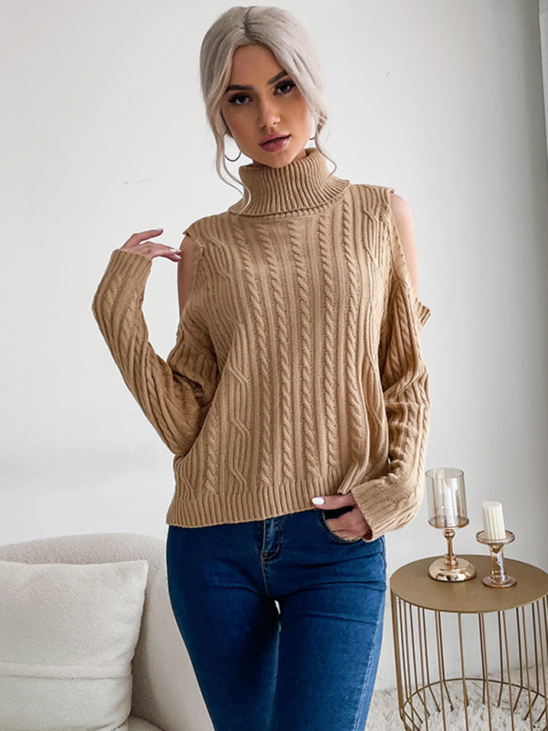 Blue Zone Planet | able bottoming turtleneck solid color long-sleeved twist off-shoulder sweater BLUE ZONE PLANET