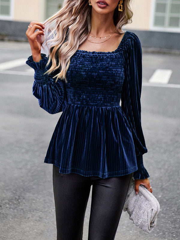 Blue Zone Planet | commuter long-sleeved velvet shirt top BLUE ZONE PLANET