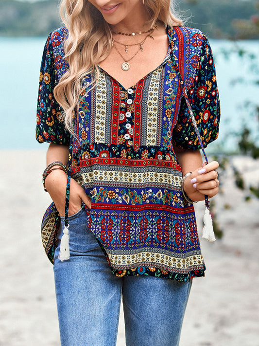 Ladies Bohemian Printed Shirt Top kakaclo