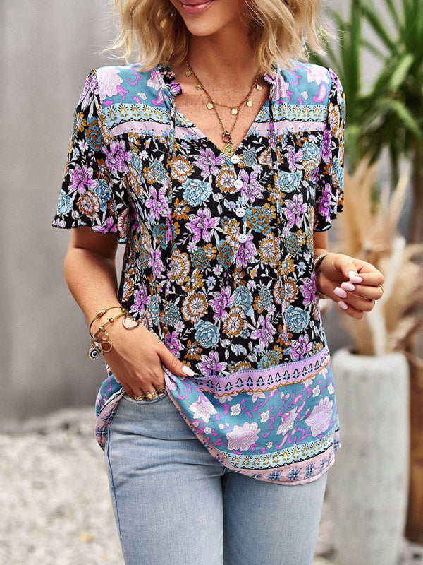 Ladies Casual Bohemian Printed Shirt Top kakaclo