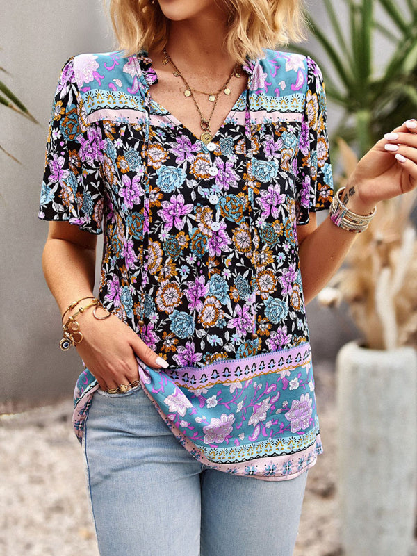 Ladies Casual Bohemian Printed Shirt Top kakaclo