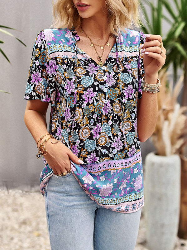 Ladies Casual Bohemian Printed Shirt Top kakaclo