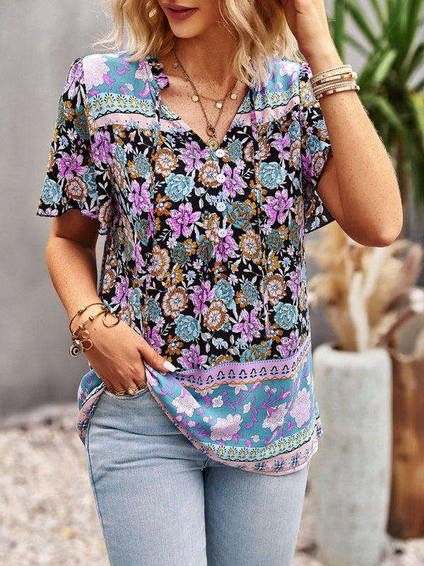 Ladies Casual Bohemian Printed Shirt Top kakaclo