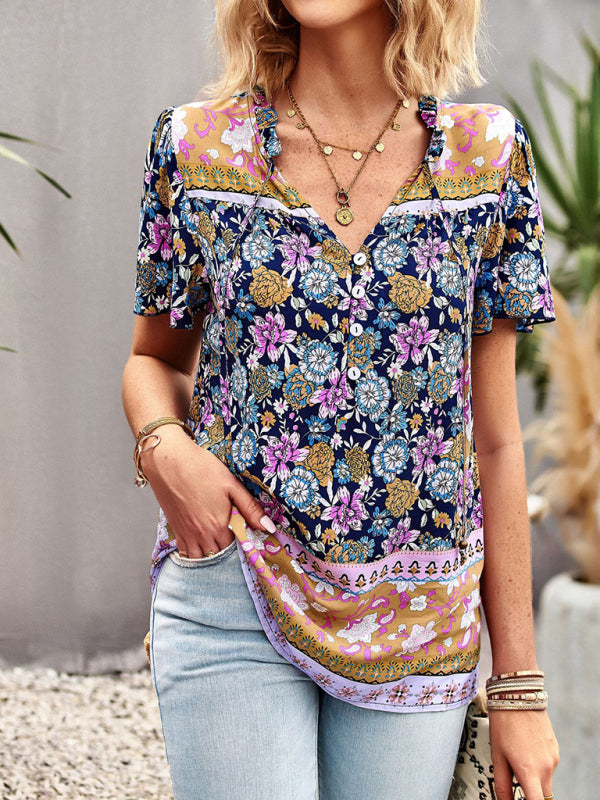 Ladies Casual Bohemian Printed Shirt Top kakaclo