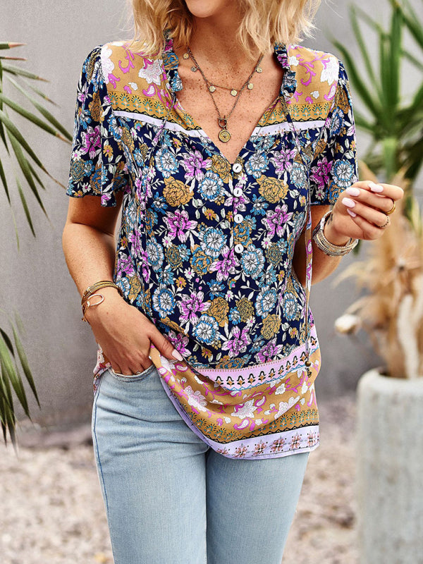 Ladies Casual Bohemian Printed Shirt Top kakaclo