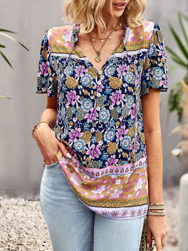 Ladies Casual Bohemian Printed Shirt Top kakaclo