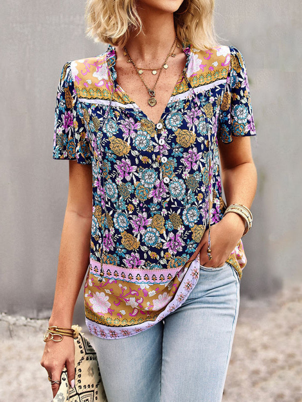 Ladies Casual Bohemian Printed Shirt Top kakaclo