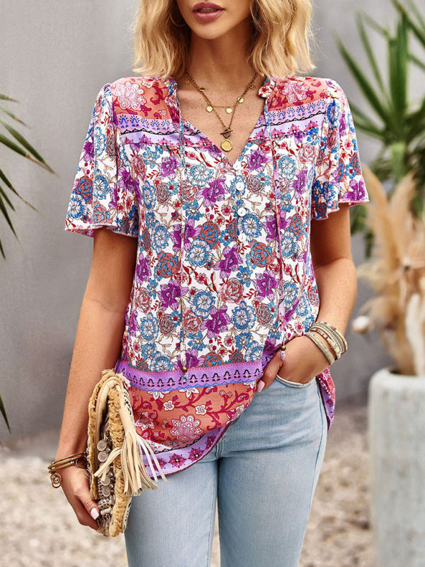 Ladies Casual Bohemian Printed Shirt Top kakaclo