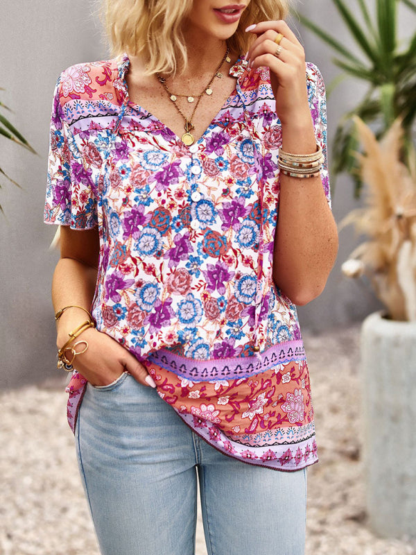 Ladies Casual Bohemian Printed Shirt Top kakaclo