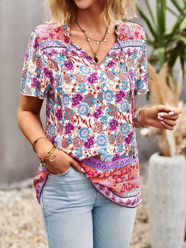 Ladies Casual Bohemian Printed Shirt Top kakaclo