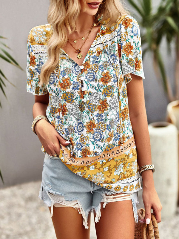 Ladies Casual Bohemian Printed Shirt Top kakaclo