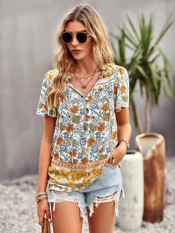 Ladies Casual Bohemian Printed Shirt Top kakaclo