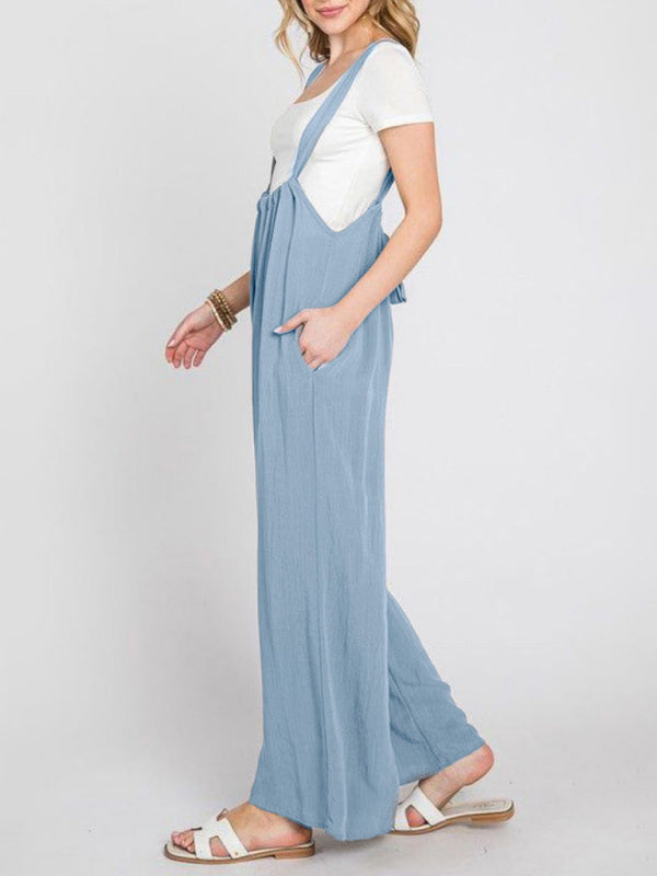 Blue Zone Planet | jumpsuit solid color all-match lace-up loose double side pocket wide-leg trousers BLUE ZONE PLANET