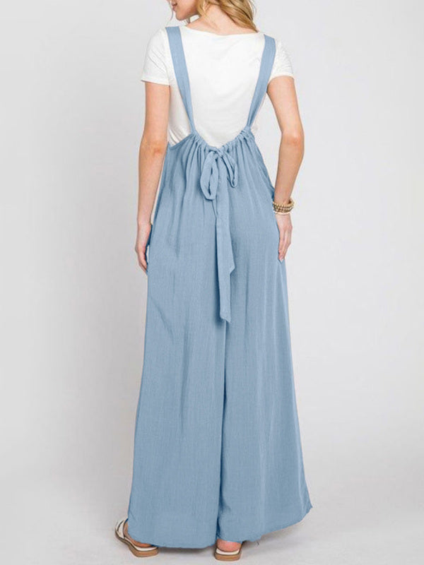 Blue Zone Planet | jumpsuit solid color all-match lace-up loose double side pocket wide-leg trousers BLUE ZONE PLANET