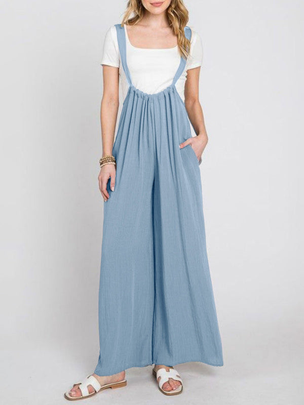 Blue Zone Planet | jumpsuit solid color all-match lace-up loose double side pocket wide-leg trousers BLUE ZONE PLANET