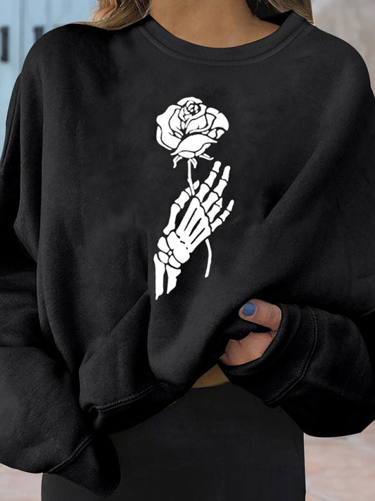 Blue Zone Planet | personality skull rose creative print top BLUE ZONE PLANET