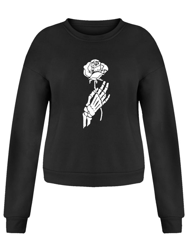 Blue Zone Planet | personality skull rose creative print top BLUE ZONE PLANET