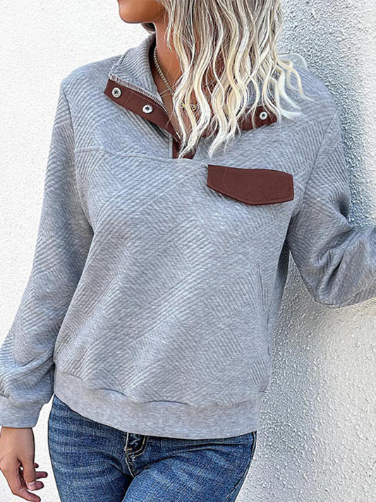 New women's long-sleeved lapel open button solid color sweater-TOPS / DRESSES-[Adult]-[Female]-Misty grey-S-2022 Online Blue Zone Planet