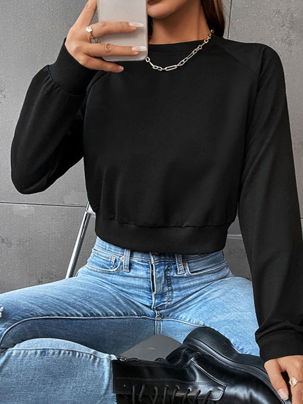 long-sleeved round neck solid color sweater-[Adult]-[Female]-2022 Online Blue Zone Planet