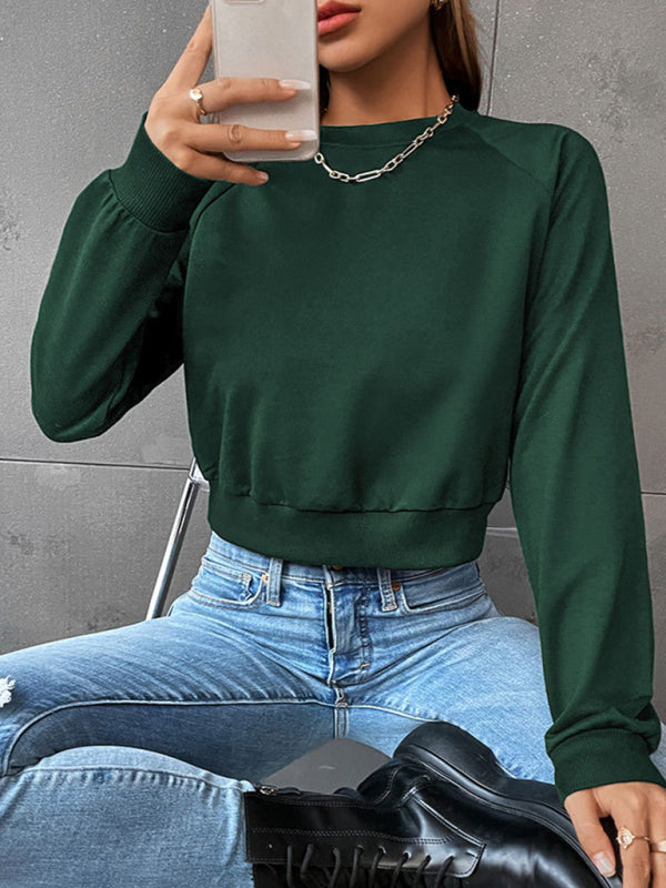 long-sleeved round neck solid color sweater-[Adult]-[Female]-2022 Online Blue Zone Planet