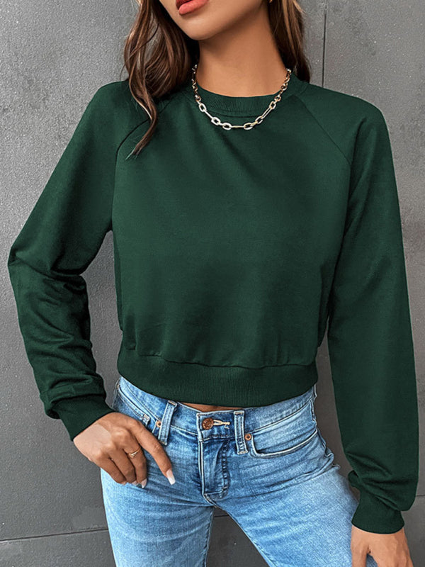 long-sleeved round neck solid color sweater-[Adult]-[Female]-Green black jasper-XS-2022 Online Blue Zone Planet