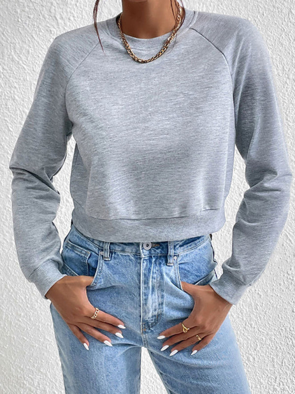 long-sleeved round neck solid color sweater-[Adult]-[Female]-Misty grey-XS-2022 Online Blue Zone Planet